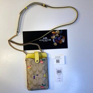 Coach Signature Phone Veggie Canvas Crossbody bag Khaki Leather: Zip/Snap #C8721